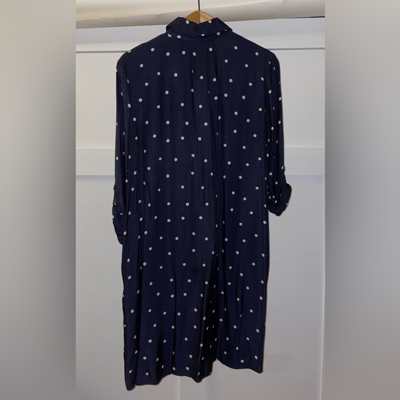 HOBBS LONDON // “Marci” Polka Dot Navy Blue Pullover Shirt Dress roll-up sleeves - Picture 4 of 11